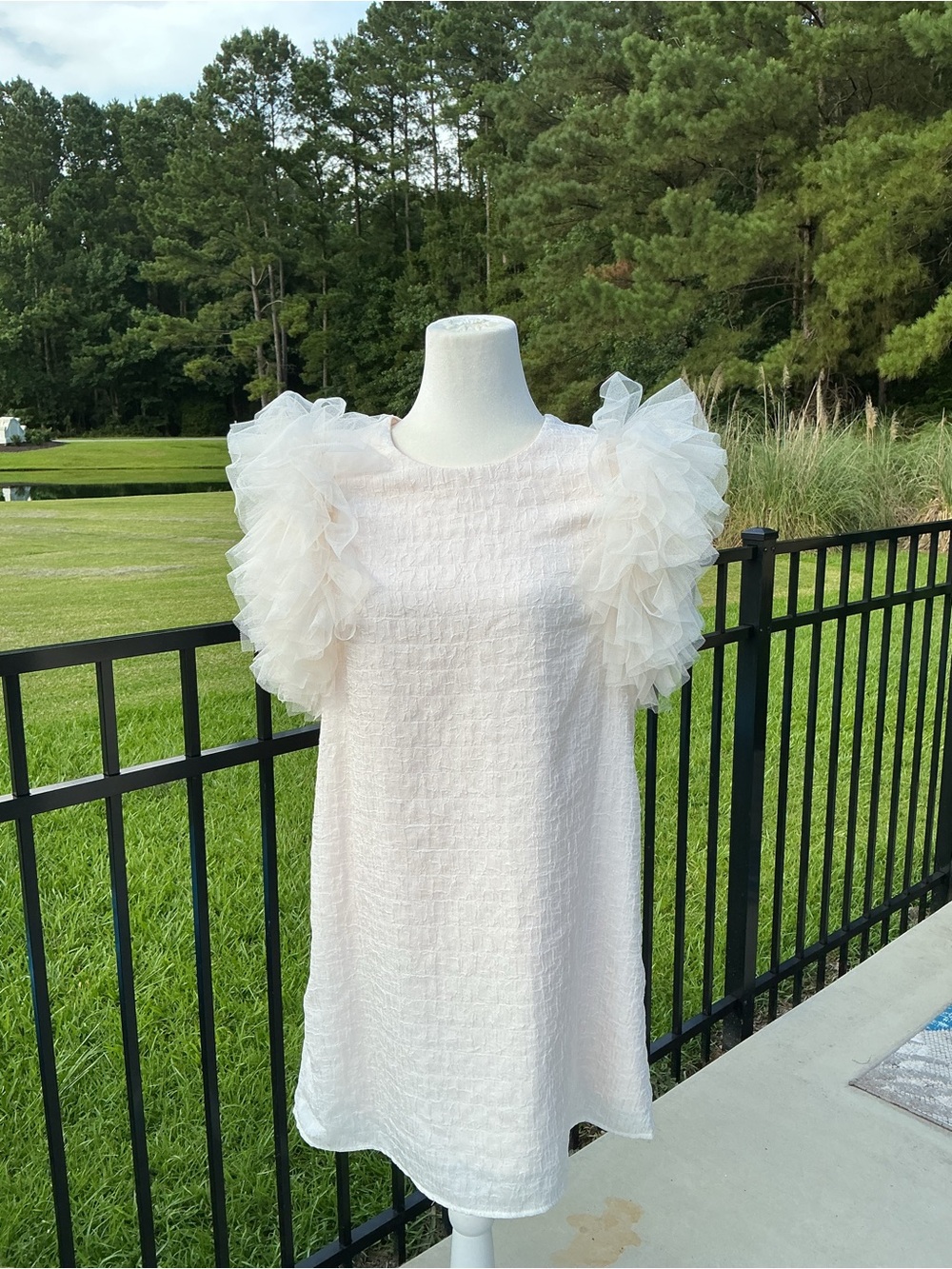 entro Cream Midi Dress with Ruffled Tulle Sleeves